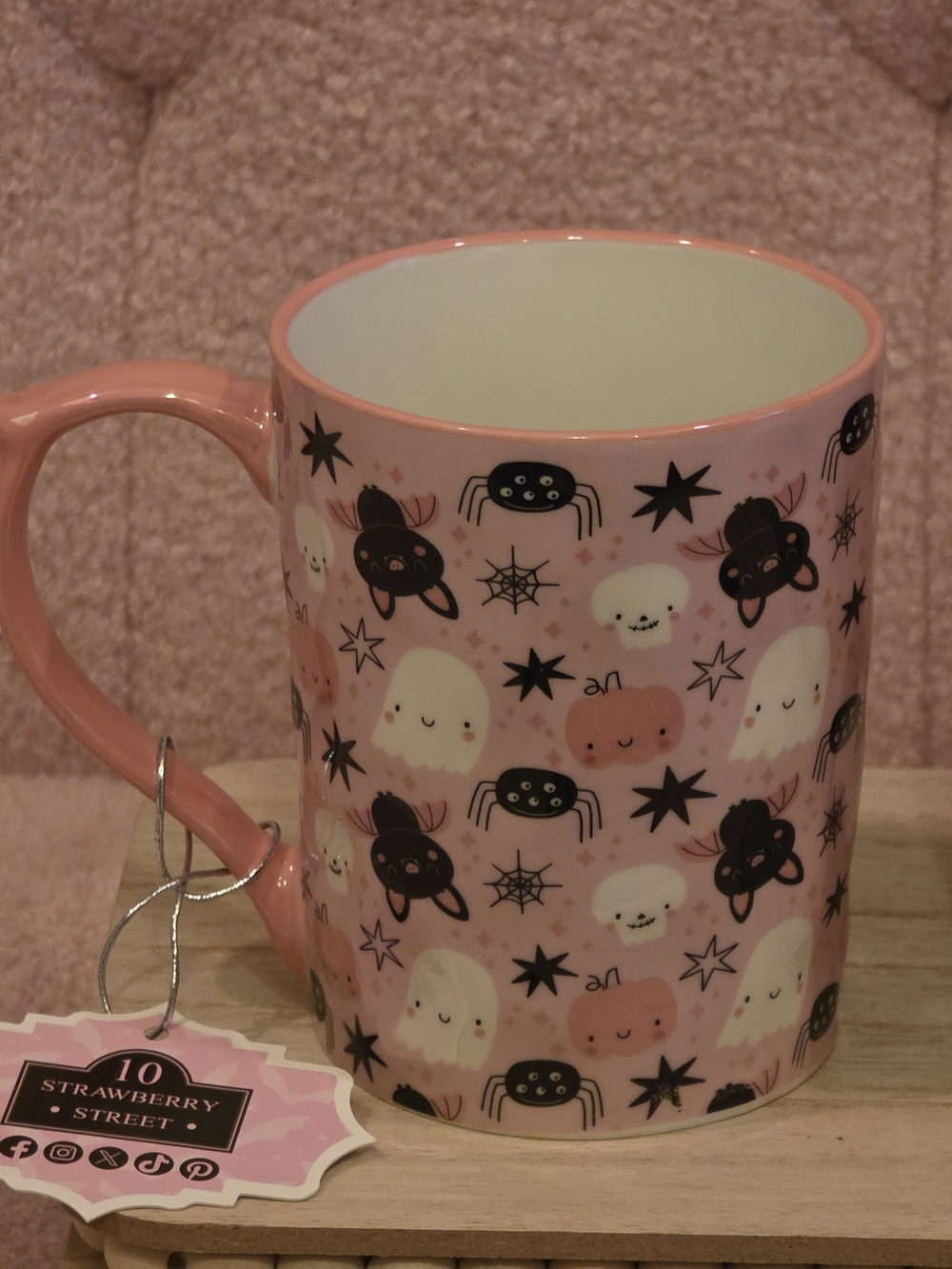 Halloween Pink Ghost, Bats & Spider Ceramic Mug - Set of 2 - Picture 5 of 5